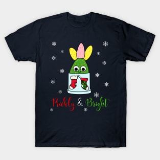 Prickly And Bright - Hybrid Cactus In Christmas Themed Pot T-Shirt